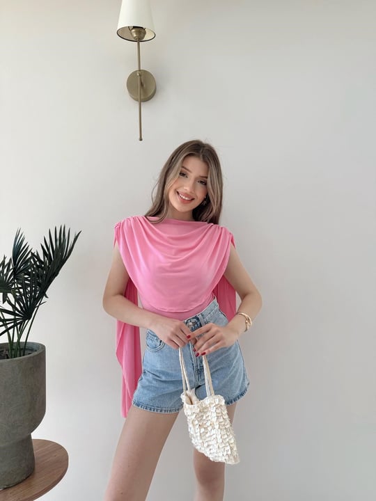 Omuz Saçaklı Sandy Bodysuit Pembe 2269