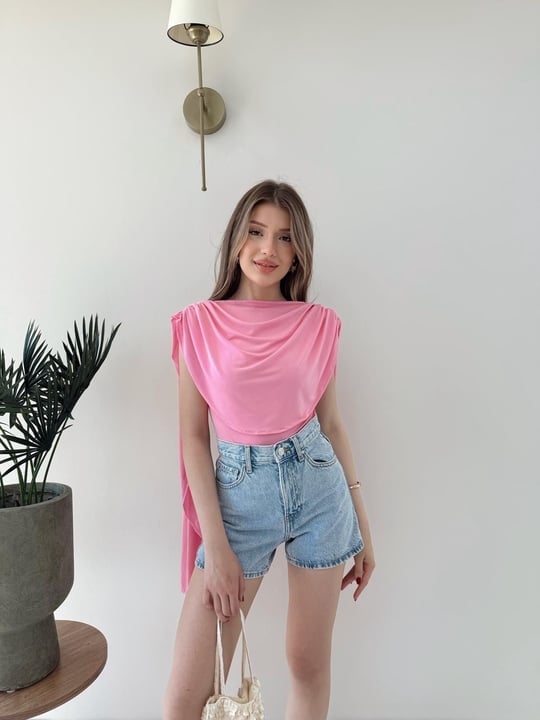 Omuz Saçaklı Sandy Bodysuit Pembe 2269
