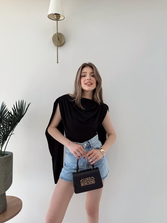 Omuz Saçaklı Sandy Bodysuit Siyah 2269