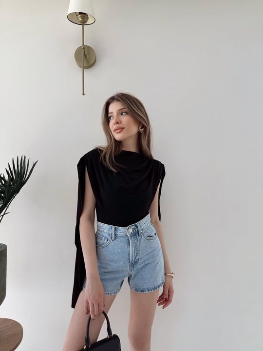 Omuz Saçaklı Sandy Bodysuit Siyah 2269
