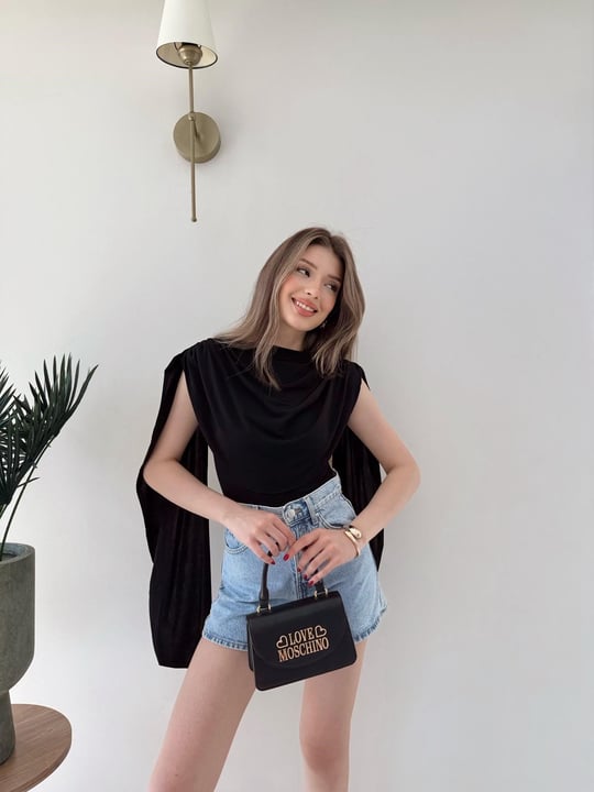 Omuz Saçaklı Sandy Bodysuit Siyah 2269