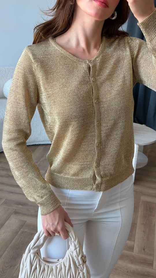 Transparan Triko Hırka Gold 2410