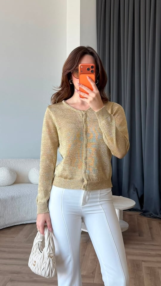 Transparan Triko Hırka Gold 2410