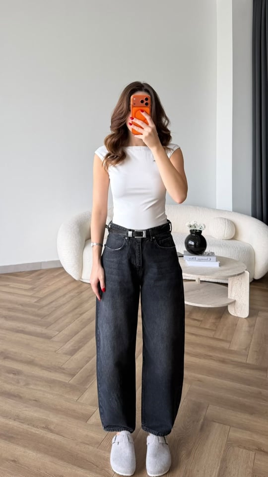 Yüksek Bel Yıkamalı Balon Jean Füme 2530