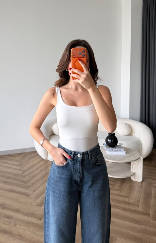 Yüksek Bel Yıkamalı Balon Jean Mavi 2530