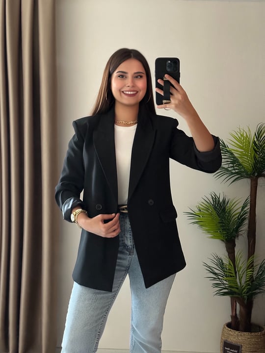 Premium Seri Vatkalı Çift Düğmeli Astarlı Blazer Ceket Siyah