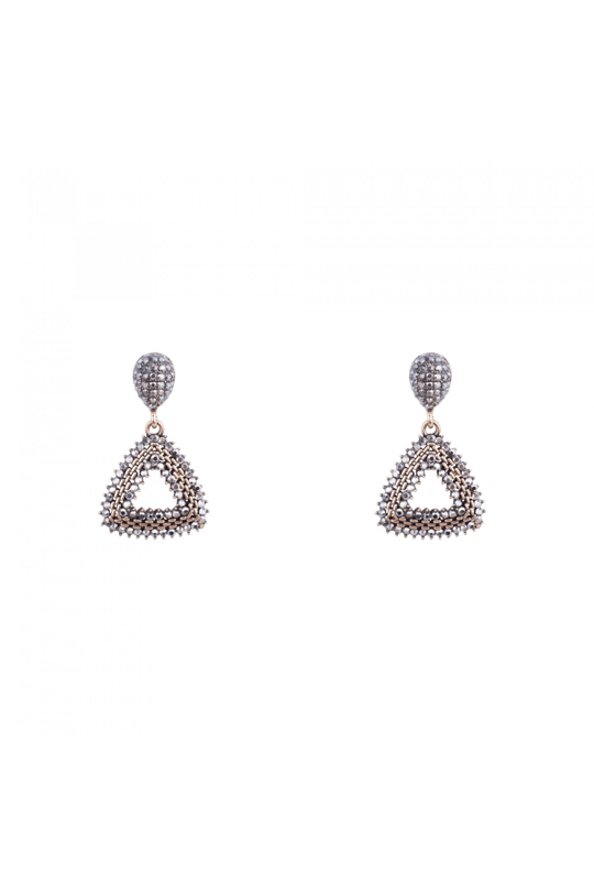 Altın Kristal Taşlı Geometrik Küpeler | Altın JS12800 