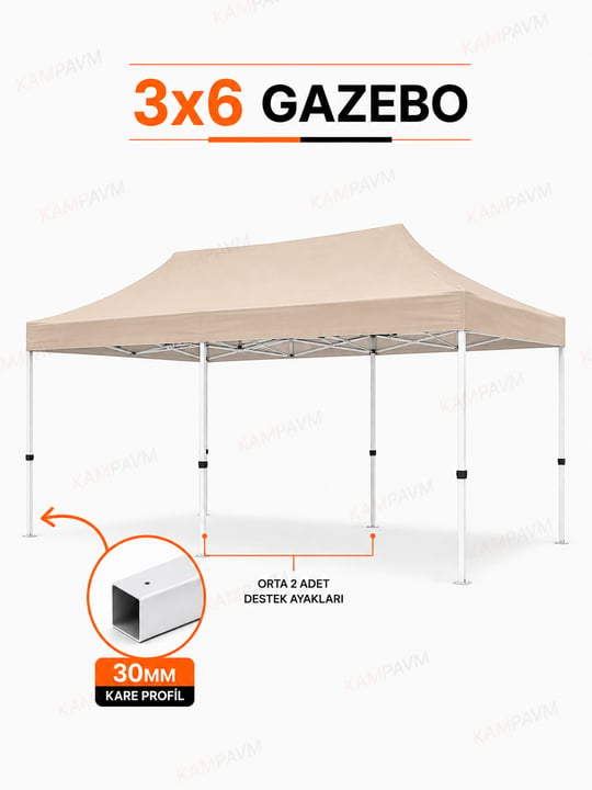 3x6 Katlanır Gazebo Çadır Pratik Kurulumlu Portatif Gölgelik - Çadır KampAVM