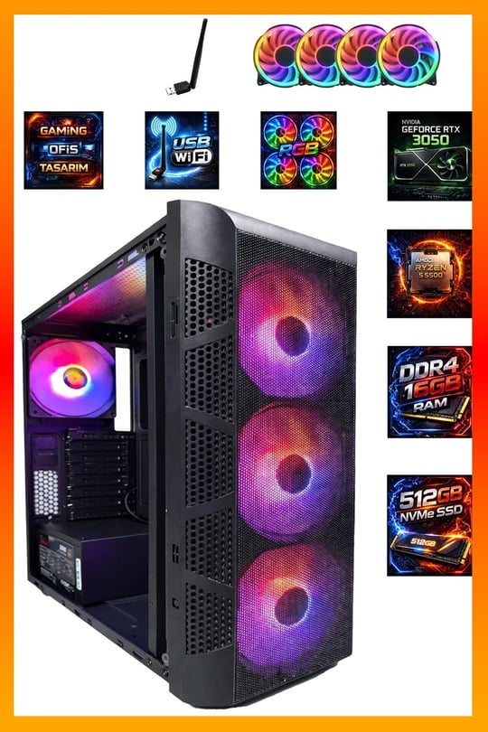 GA Full-Perf Gaming Ryzen 5 5500 + RX580 8GB + 16GB DDR4 RAM 512GB