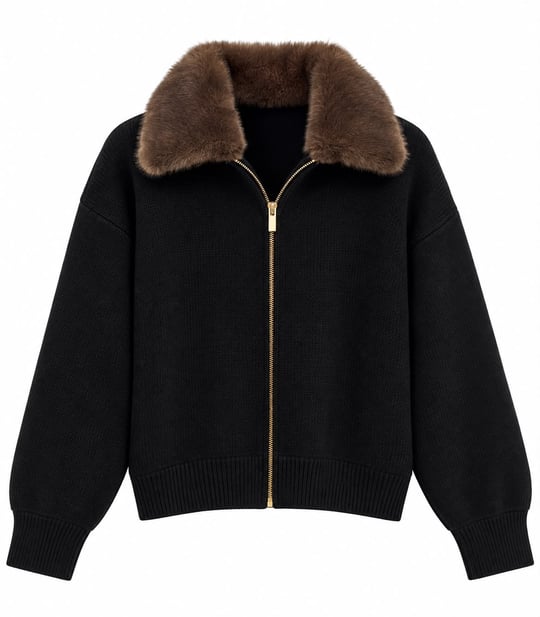 Collared Peluş Yaka Triko Hırka 2557