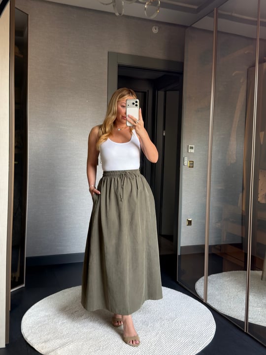Tencel Beli Lastikli Etek 261117     