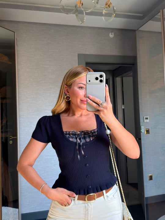 Yaka Detaylı Triko Bluz 5418