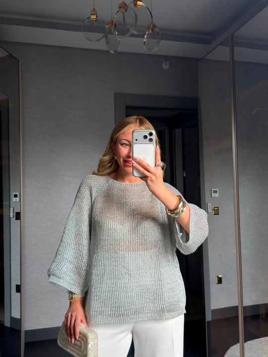 Ajurlu Oversize Simli Triko 2837 