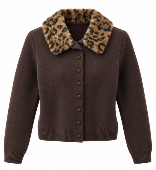 Leopar Pelüş Yaka hırka 5252
