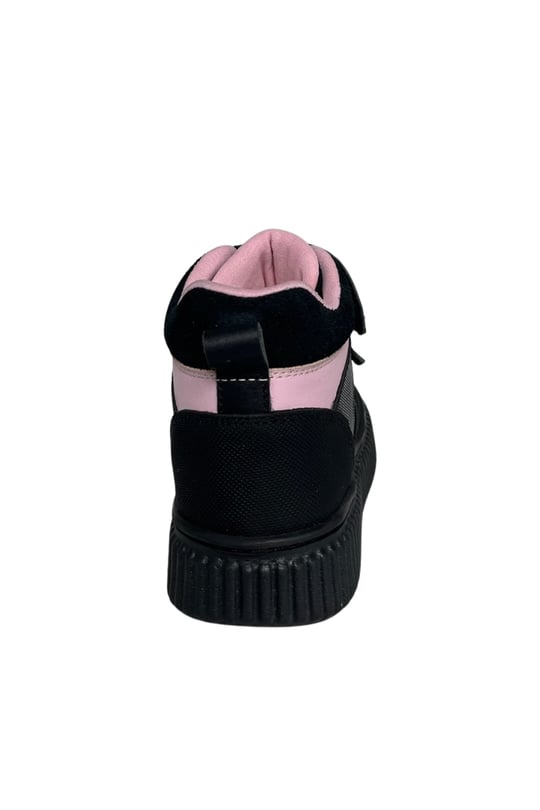 Kız Çocuk Spor Ayakkabısı – Siyah-Pembe Hakiki Deri, Anatomik Taban, çift cırt cırt bant, simli/pullu panel, pembe süet yaka detayı, kalın tırtıklı (ribbed) taban (26-36 Numara)şenler bebe world kids Ortopedik Çocuk Ayakkabısı