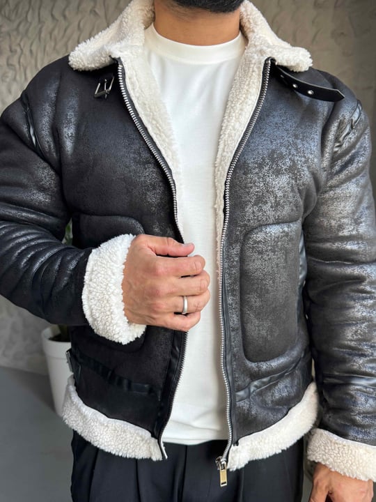 Ekru Pilot Yaka Kürklü Mont