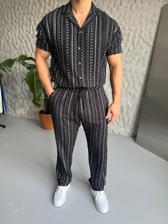 Siyah Etnik Desen Takım