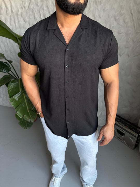 Siyah Gunny Yazlık Gömlek Modeli