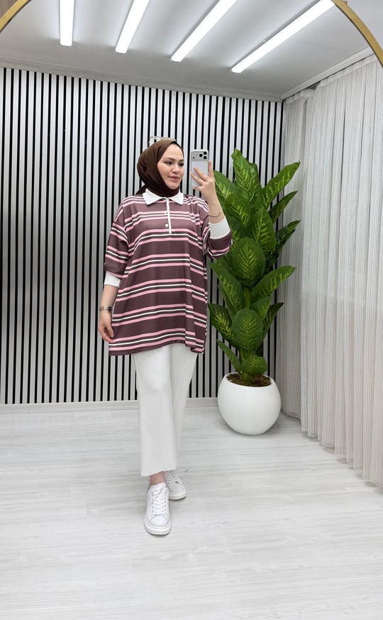 Yuna Sweat Kahve Pembe Geçişli