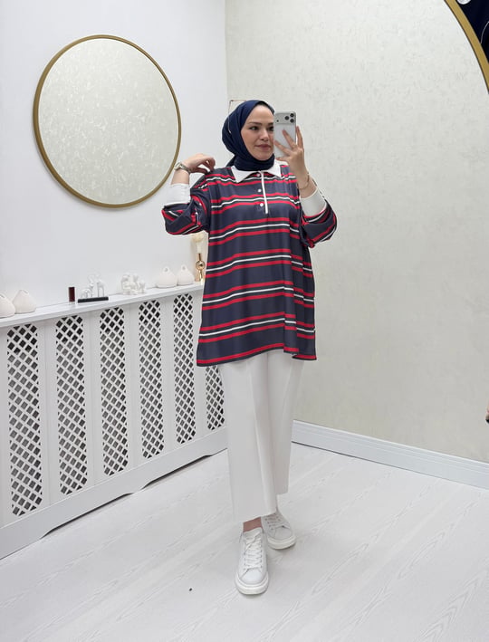 Yuna Sweat Kırmızı Siyah Geçişli