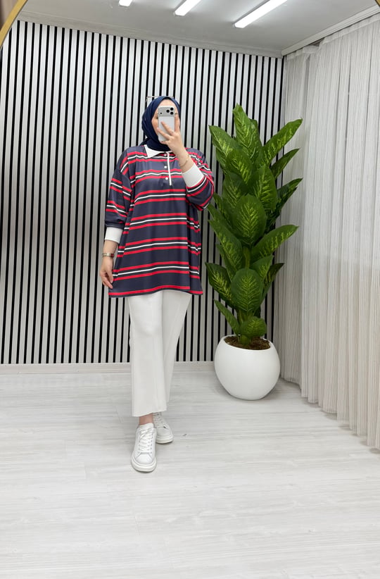 Yuna Sweat Kırmızı Siyah Geçişli