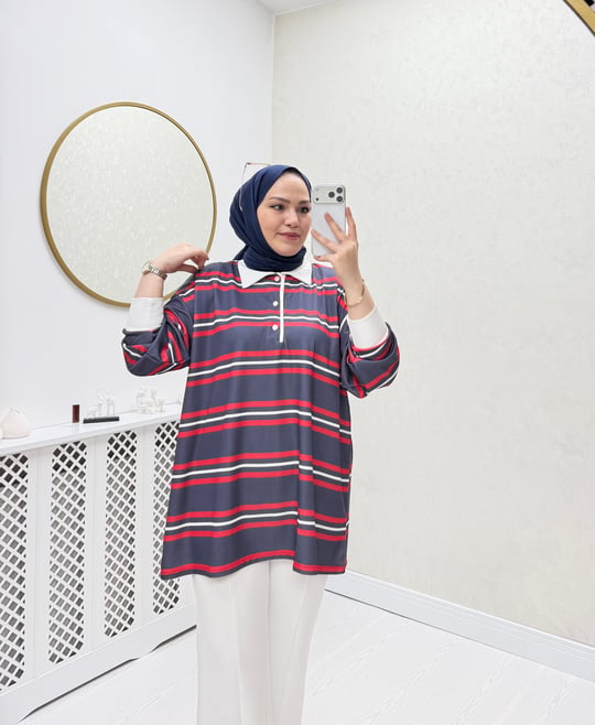 Yuna Sweat Kırmızı Siyah Geçişli