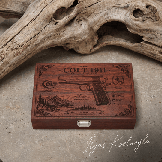 Colt 1911 Uyumlu Özel Tasarım Ahşap Tabanca Saklama Kutusu