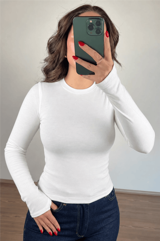 Beyaz Basic Uzun Kollu T-Shirt