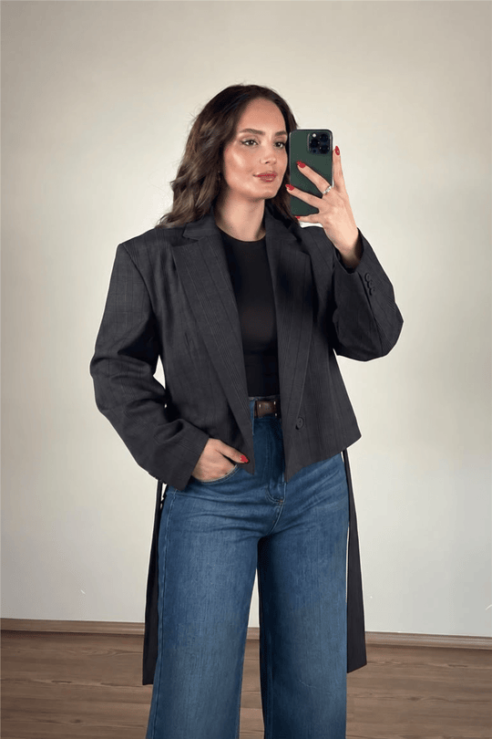 Kahve Kısa Kemerli Blazer Ceket