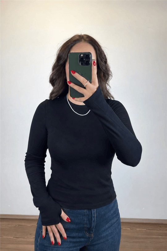 Siyah Basic Uzun Kollu T-Shirt