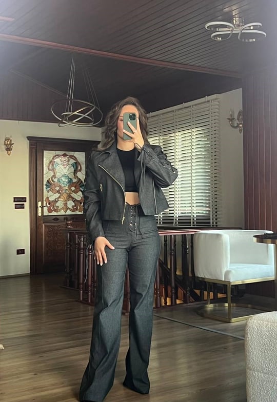 Siyah Non Denim Kuşgözü Detaylı Ceket Pantolon Takım