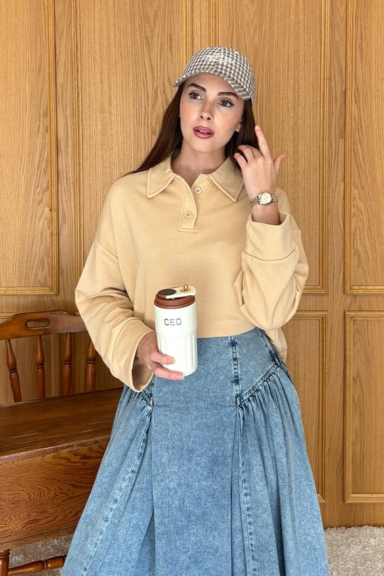 Bej Polo Yaka Crop