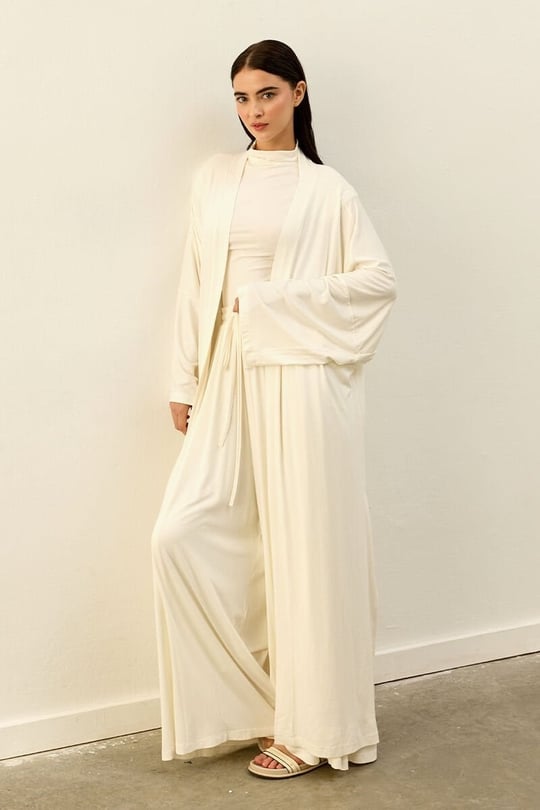 Ekru Viskon Kimono