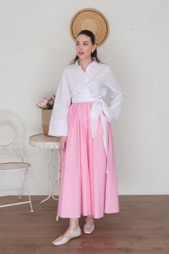 Pembe Puantiyeli Etek