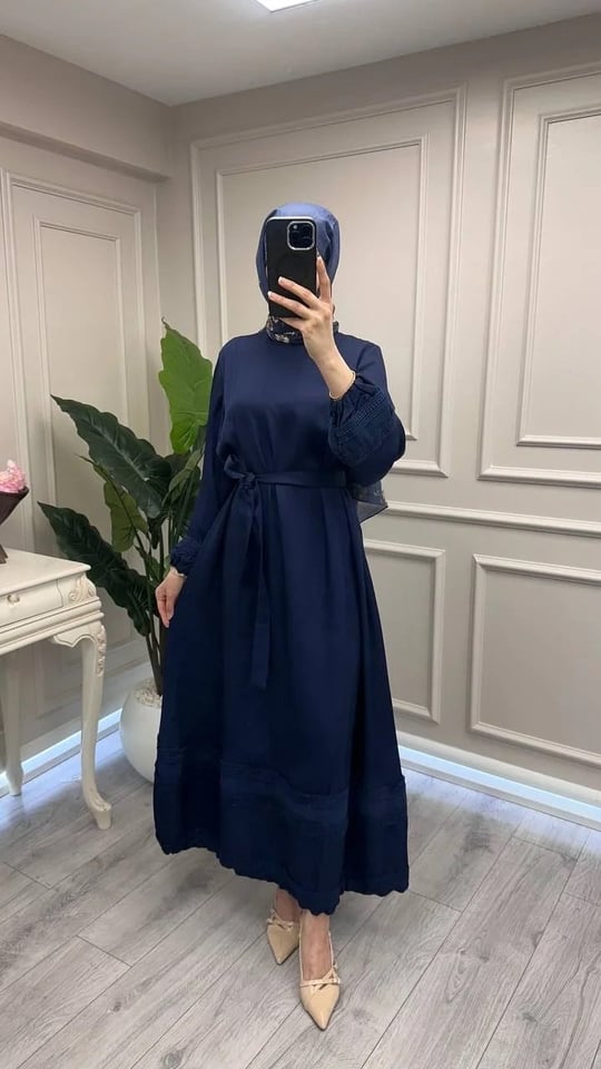 Misswhence 39836 Lacivert Dantel Detaylı Elbise