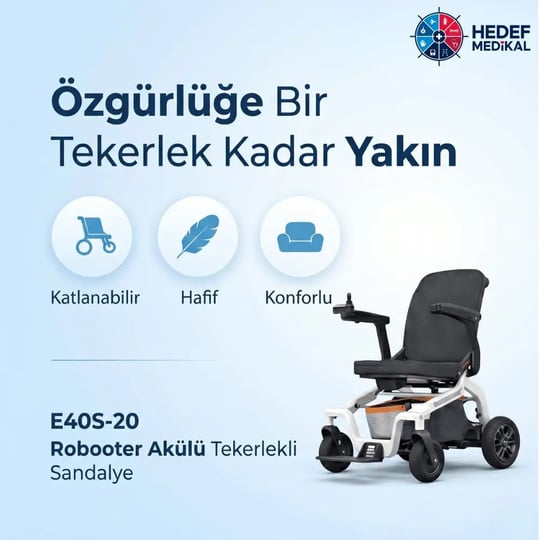 Robooter E40S-20 Katlanabilir Ultra Hafif Lityum 25 Km Menzilli Akülü Tekerlekli Sandalye