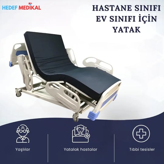 4 Motorlu Asansörlü Trendelenburg Koltuk Pozisyonlu Full ABS - Asansörlü Elektrikli Kumandalı Hasta Karyolası