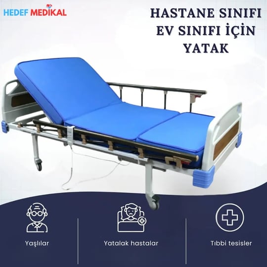 2 Motorlu Tabanca Tipi Amortisörlü Elektrikli Kumandalı Hasta Karyolası – Ev Tipi