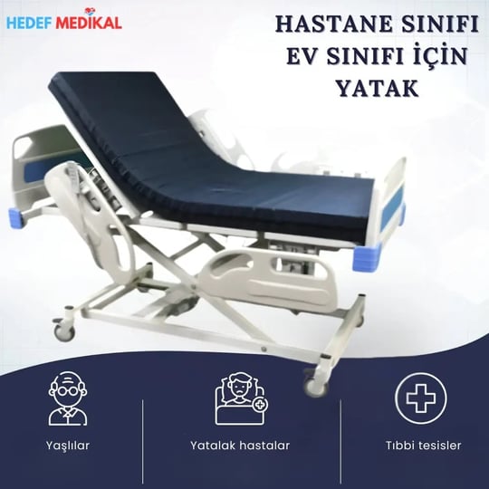 3 Motorlu Full ABS Asansörlü Elektrikli Kumandalı Hasta Karyolası – Hastane Tipi