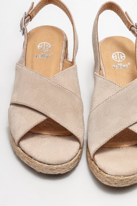 Bej Deri Kadın Dolgu Topuklu Sandalet Satın Al! LUARCA-2-12 Fiyatı | Elle  Shoes