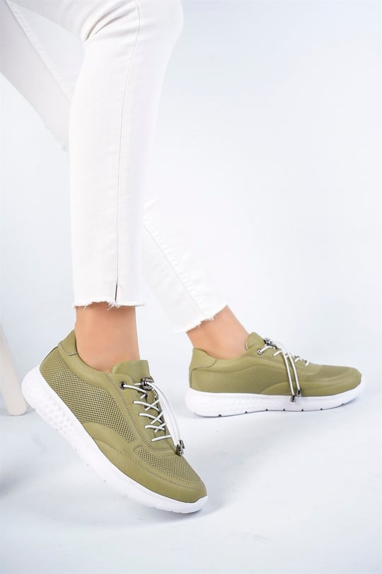 Hakiki Deri Yeşil Kadın Deri Sneaker Spor Ayakkabı DP71-0111