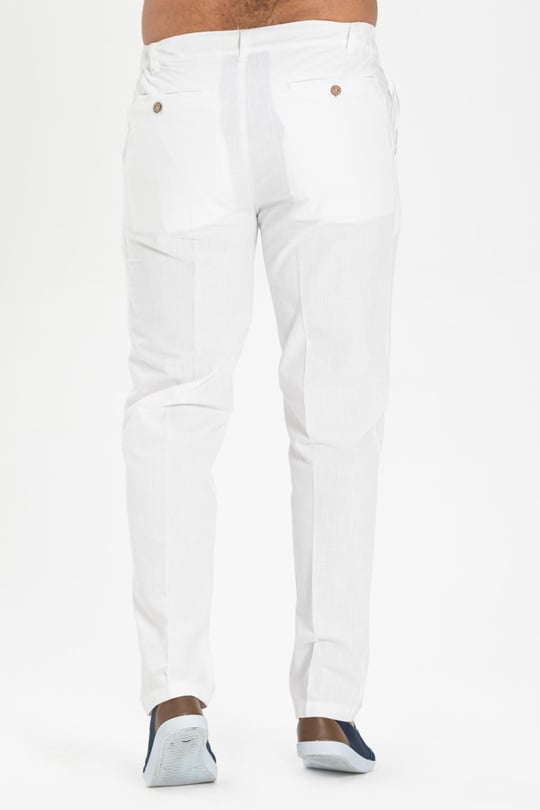 Erkek Keten Pantolon Beyaz | silemoda.com