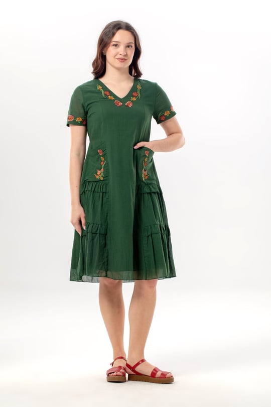 green v neck summer dress Green V-Neck White Stripes Long Summer Dress – FancyVestido main image 0