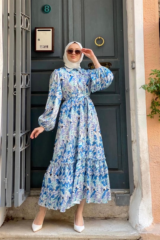 Quqa 1450 Empirme Elbise - Mavi Elbise QUQA - Bilen Giyim
