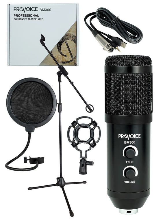 Provoice BM-300 Mikrofon+ Stand+ Pop Fitre + Shock Mount  ®MeduMuzikMarket.com'da