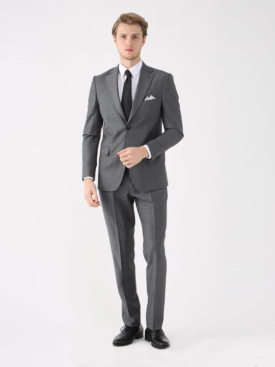 Dufy Antrasit Erkek Slim Fit Düz Casual Mono Yaka Takım Elbise - 93949 -  DUFY