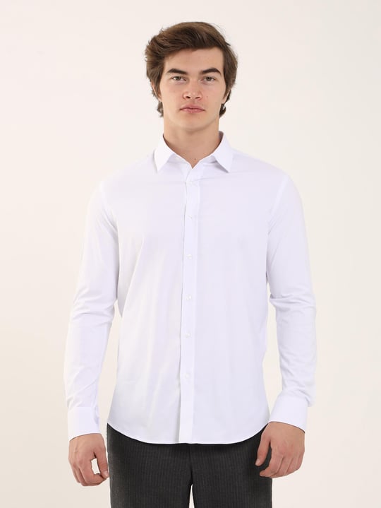 Dufy Beyaz Erkek Slim Fit Düz Klasik Yaka Uzun Kol Gömlek - 88164 - DUFY
