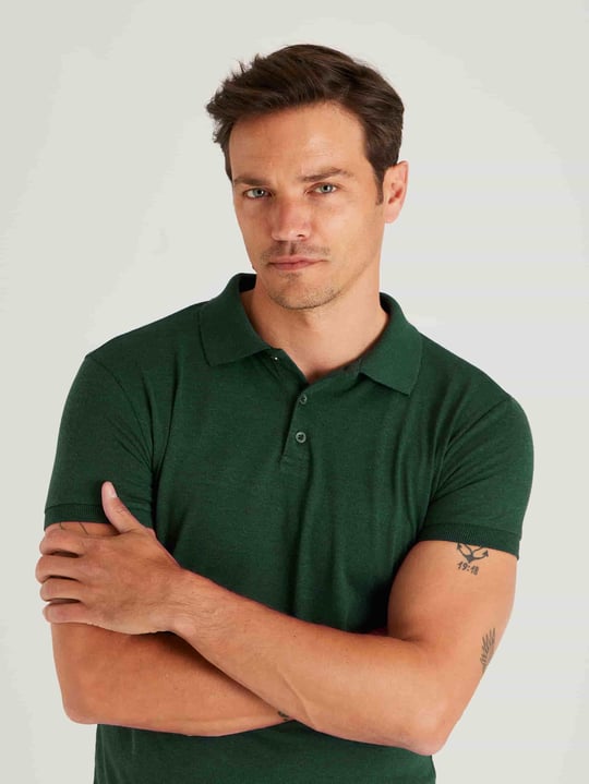 Dufy Zümrüt Yeşili Erkek Slim Fit Düz Polo Yaka Tshirt - 69855 - DUFY