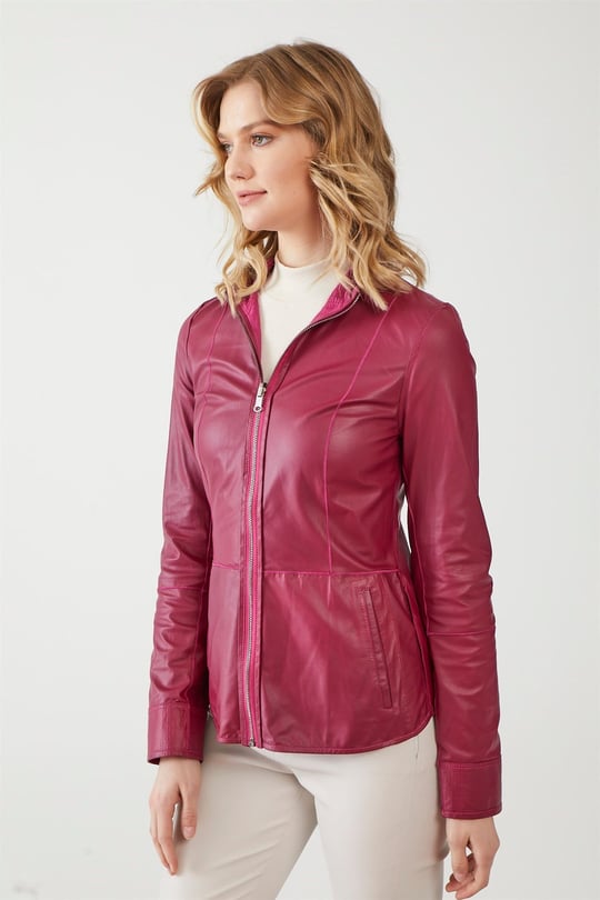 Dark pink top leather jacket