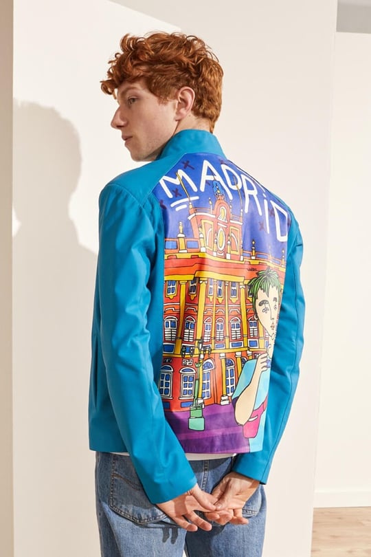 Mavi Madrid Baskılı Erkek Deri Ceket | Gerçek Deri Gerçek Moda | Deriderim